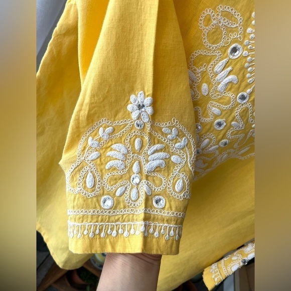 Charter Club Linen Luxury Yellow Bejeweled 100% Linen Tunic Top - Size S - Picture 5 of 10